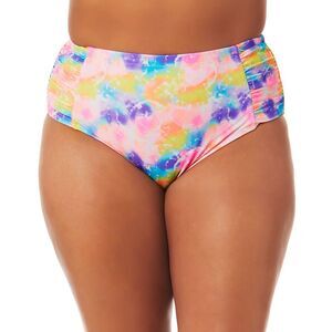 California Waves Trendy Plus Size Tie-Dye Dreams High-Rise Bikini Bottoms